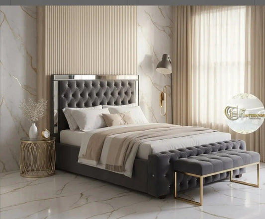 Ambassador Mirrored Bed in Plush Velvet – Bespoke Handcrafted Statement Design