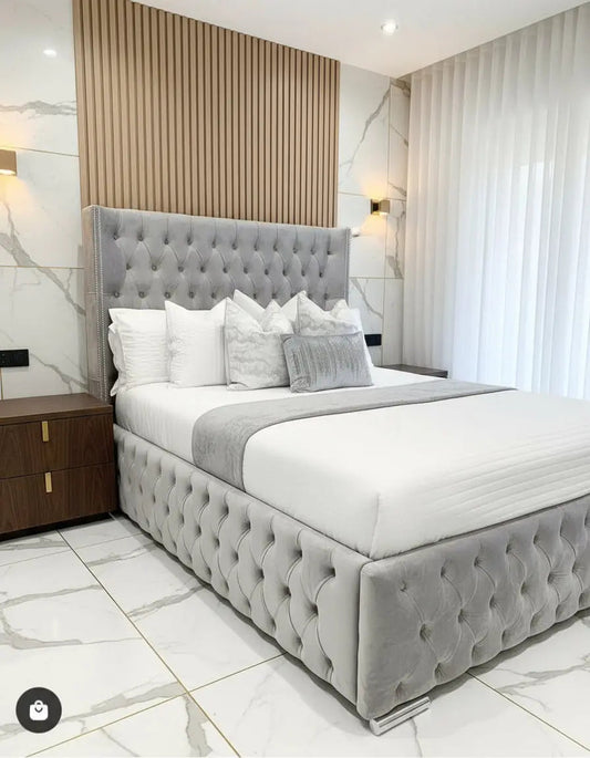 Luxe Curved Wingback Plush Velvet Bed