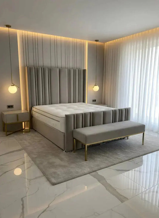 Athena Wingback Plush Velvet Bed – Bespoke Handcrafted Bedstead (Made in the UK)