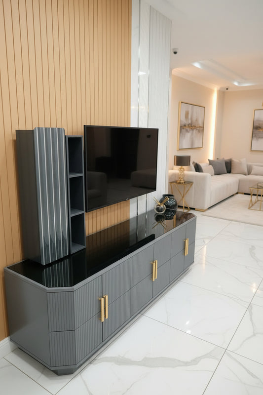 LOTUS WALL MOUNT CABINET + SHELF - BLACK AND GOLD