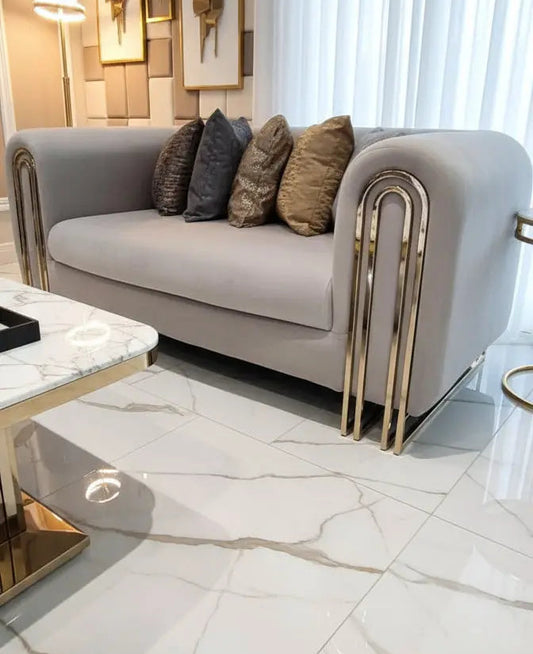 Elmira 2-Seater Cream Velvet Sofa with Gold Legs – Luxury Modern Sofa