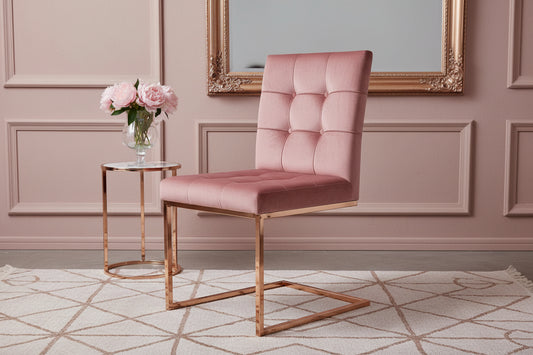 Atlanta Pink & Rose Gold Metal Plating Velvet Dining Chair REDUCED -