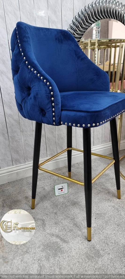 Chelsea navy blue velvet tufted barstool