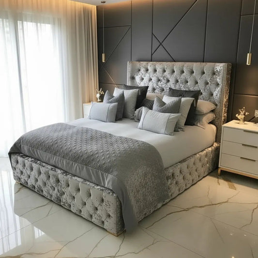 Luxe Curved Wingback Crushed Velvet Bed Frame