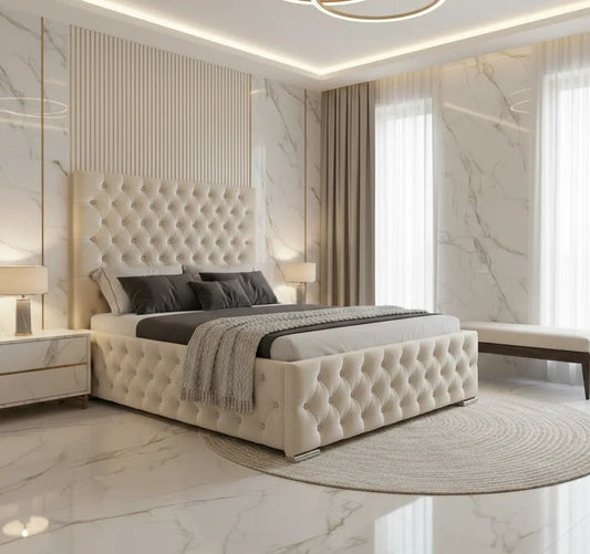 Majestic Plush Velvet Bed – Bespoke Wingback Bedstead (Handcrafted in the UK)