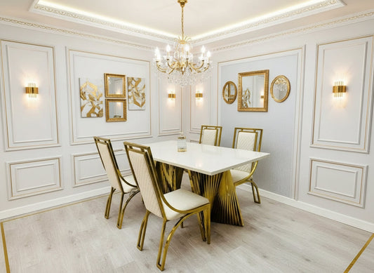 Ravello Gold Marble Dining Table & Windsor Dining Chair Set