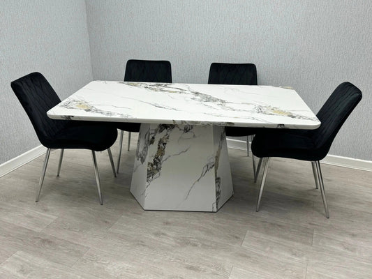 Capri Marble Effect Dining Table – 160cm Grey & White Finish
