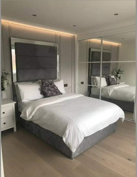 Denzel Mirrored Bed Frame – Plush Velvet, Bespoke Handmade Design