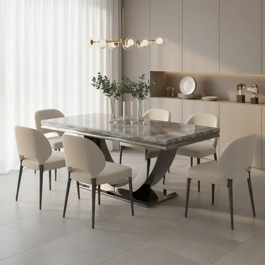 Arial 1.8m Marble Dining Table – Stainless Steel Base