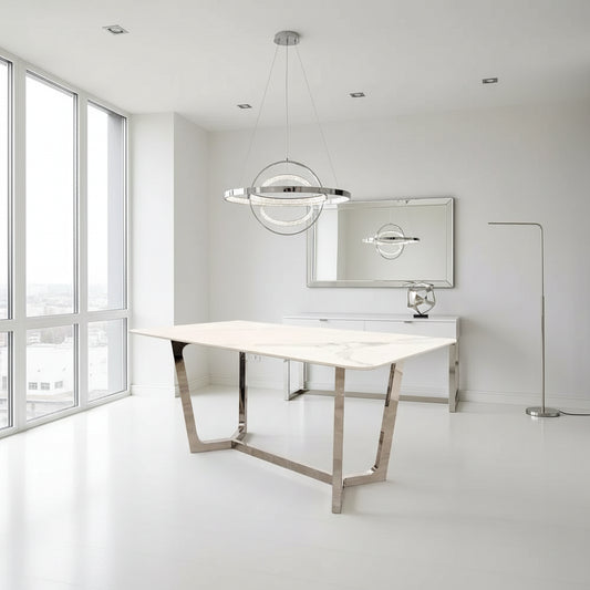 Lucien 1.6 Chrome Dining Table with Polar White Sintered Stone Top