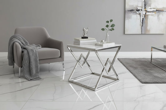 Vesta Chrome Lamp Table with Stomach Ash Sintered Stone Top