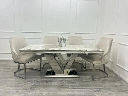 Venice 1.8m Dining Table + Chelmsford Dining Chairs – Luxury Marble Dining Set