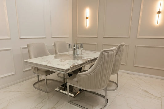 Venice 1.8m Dining Table + Chelmsford Dining Chairs – Luxury Marble Dining Set