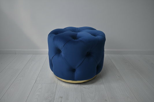 Velvet Pouf with Gold Base – Navy & Beige Options, Stylish Accent Piece Livara Interiors