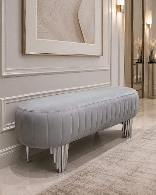 Mila Bench Grey Velvet & Chrome Legs furnish 365