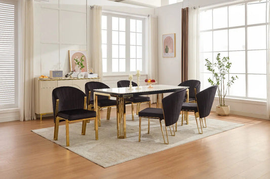 Santorini Sintered Stone Dining Table with Fabio Grey Shimmer Fabric Dining Chairs