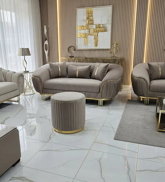 Chicago 3+2 Velvet Sofa Set with Footstool – Luxury Living Room Suite