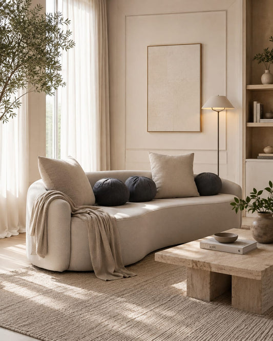 Bouclé 3 Seater Cloud Sofa Light Beige Livara Interiors