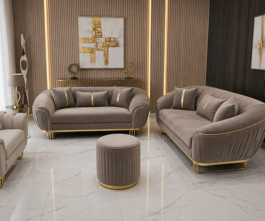 Chicago 3+2 Velvet Sofa Set with Footstool – Luxury Living Room Suite Celebrity Interiors