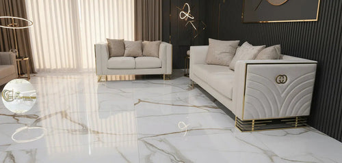 Bahrain 3+2 Seater Sofa Set – Champagne Velvet with Gold Detailing & Legs | Modern Luxury Sofa