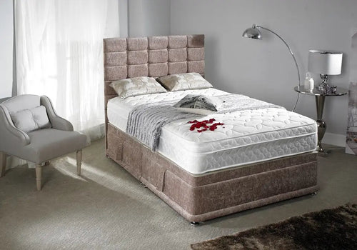 Cube Style Gaslift Ottoman Bed – Crushed Velvet Upholstery with 50" Floor-Standing Headboard