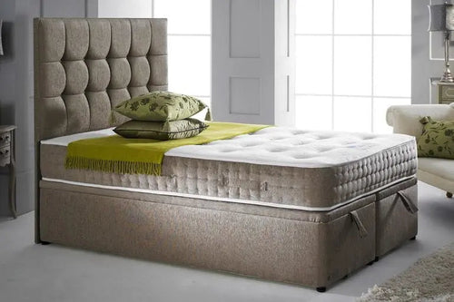 Cube Style Gaslift Ottoman Bed – Crushed Velvet Upholstery with 50" Floor-Standing Headboard
