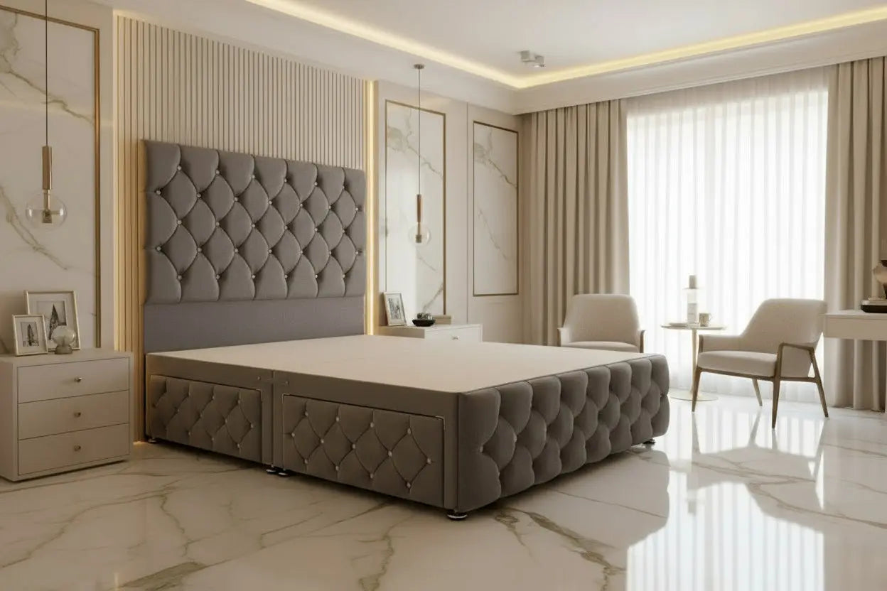 Eleana Divan Bed with Drawers – Plush Velvet Bespoke Bedframe