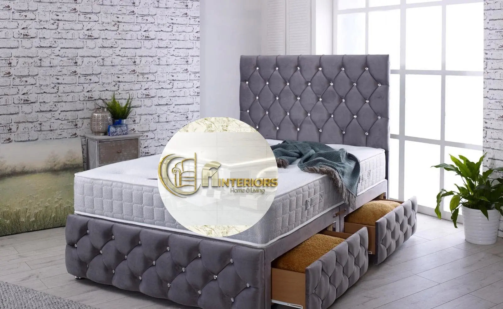 Eleana Divan Bed with Drawers – Plush Velvet Bespoke Bedframe