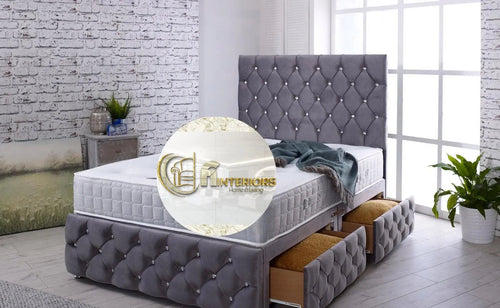 Eleana Divan Bed with Drawers – Plush Velvet Bespoke Bedframe