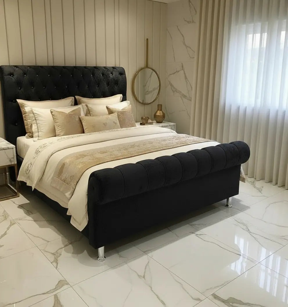 Crown Sleigh Crushed Velvet Bed Frame
