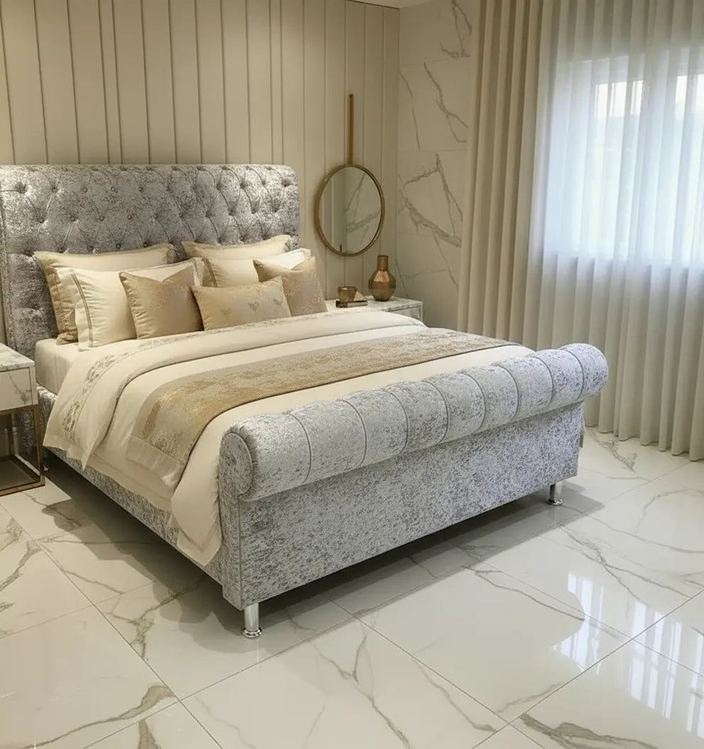 Crown Sleigh Crushed Velvet Bed Frame