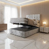 Cube Style Gaslift Ottoman Bed – Crushed Velvet Upholstery with 50" Floor-Standing Headboard