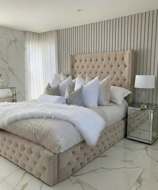 Luxe Curved Wingback Plush Velvet Bed