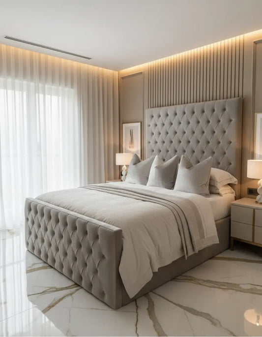 Phantom Plush Velvet Bed – Bespoke Handcrafted Upholstered Bedframe (Made in the UK)