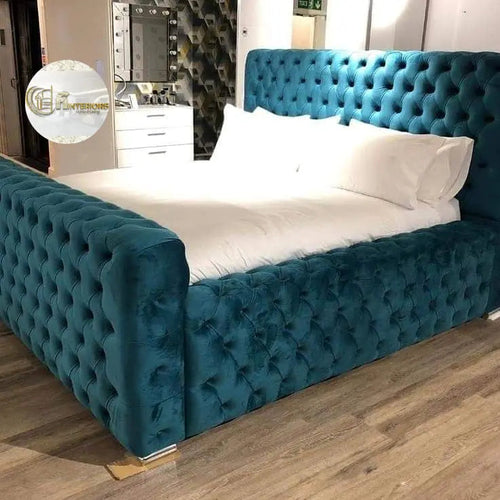Ambassador Premium Bed Frame in Plush Velvet – Bespoke Handcrafted Chesterfield Design