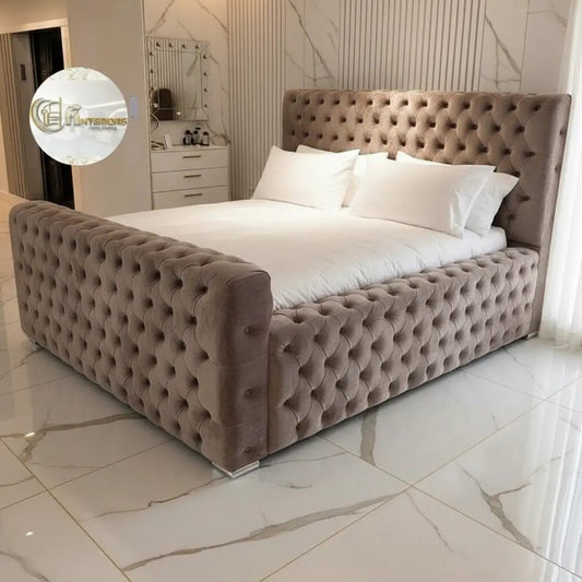 Ambassador Premium Bed Frame in Plush Velvet – Bespoke Handcrafted Chesterfield Design
