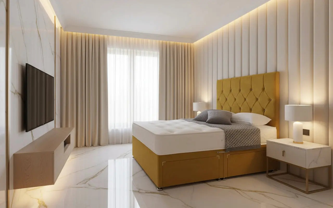 Diamond Style Divan Bed with 4 Drawers – Bespoke Upholstered Bedframe