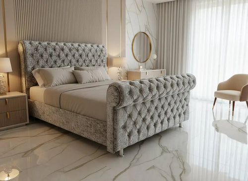 DiCaprio Sleigh Crushed Velvet Bed Frame