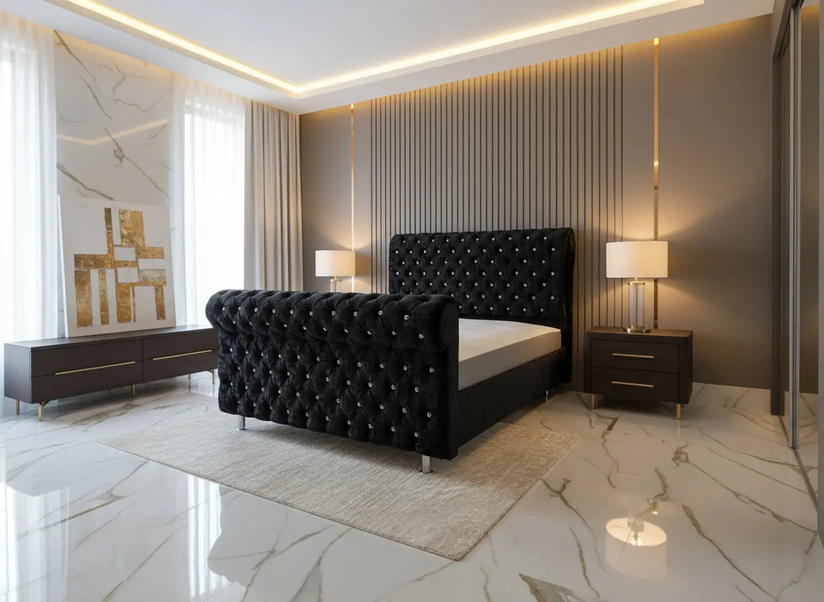 DiCaprio Sleigh Crushed Velvet Bed Frame
