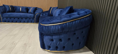 Ambassador Sofa Set – Navy Velvet with Gold Detailing | Modern Luxury Sofa