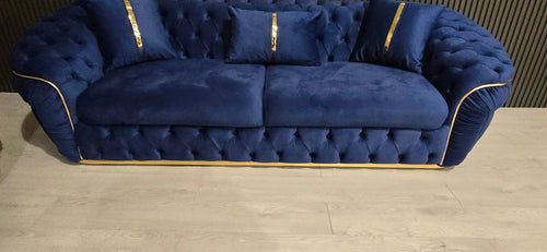 Ambassador Sofa Set – Navy Velvet with Gold Detailing | Modern Luxury Sofa