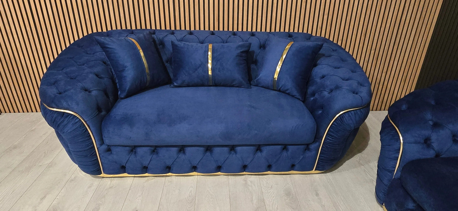Ambassador Sofa Set – Navy Velvet with Gold Detailing | Modern Luxury Sofa