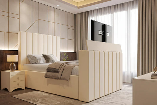 Sienna TV Bed Frame with Integrated TV Lift – Upholstered Velvet