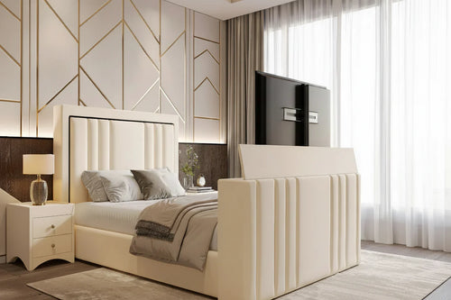 Ignite TV Bed Frame with Integrated TV Lift – Upholstered Velvet