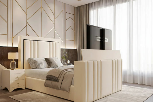 Ignite TV Bed Frame with Integrated TV Lift – Upholstered Velvet