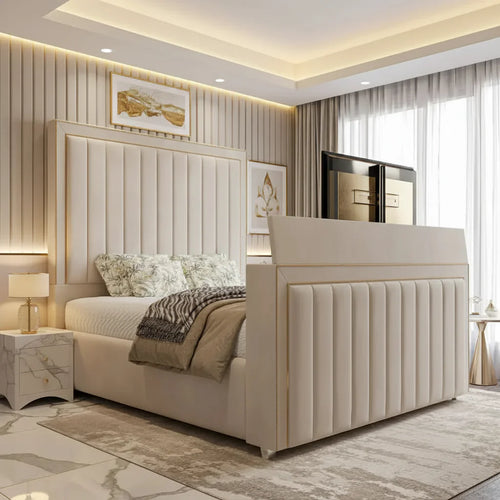 Amelia Upholstered Soft Velvet Phonematic TV Bespoke Bed Frame