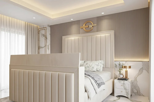 Amelia Upholstered Soft Velvet Phonematic TV Bespoke Bed Frame