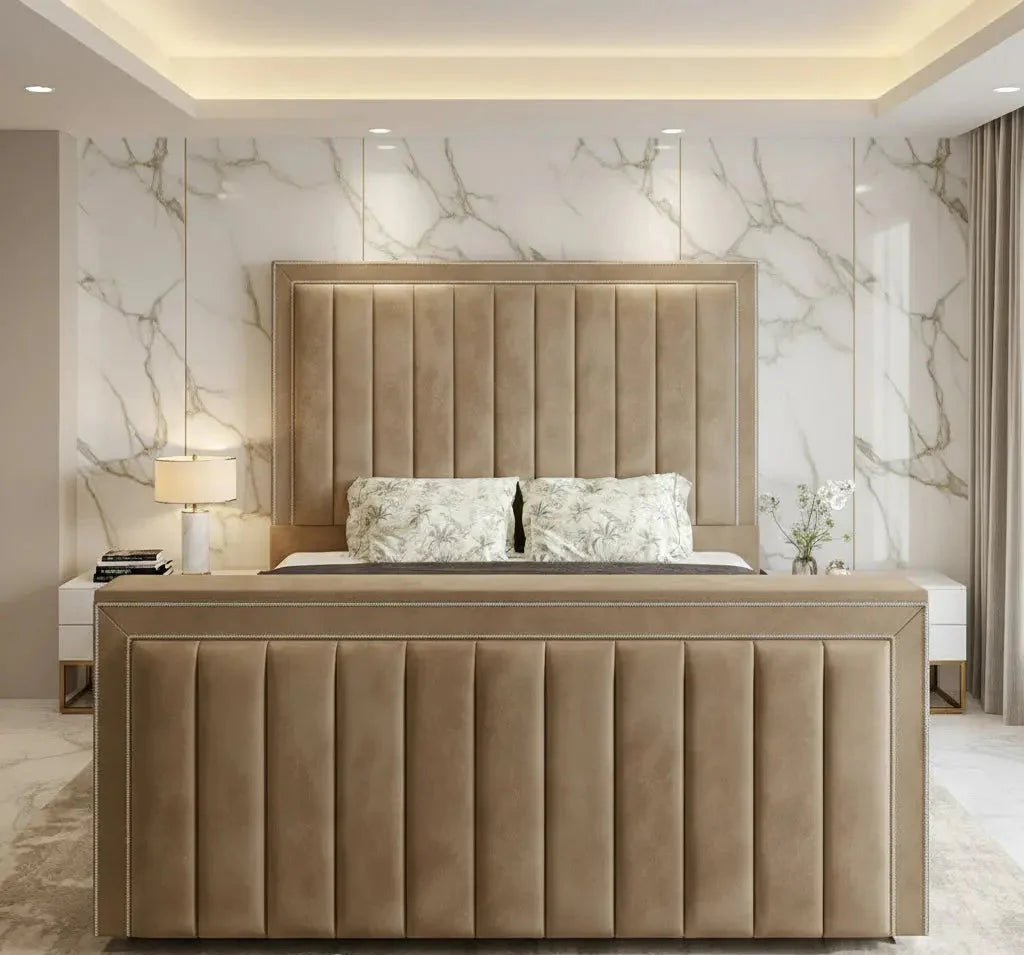 Amelia Upholstered Soft Velvet Phonematic TV Bespoke Bed Frame