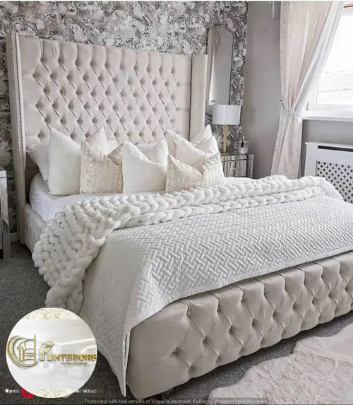 Marina Plush Velvet Wingback Bed – Bespoke Handcrafted Bedstead (Made in the UK)