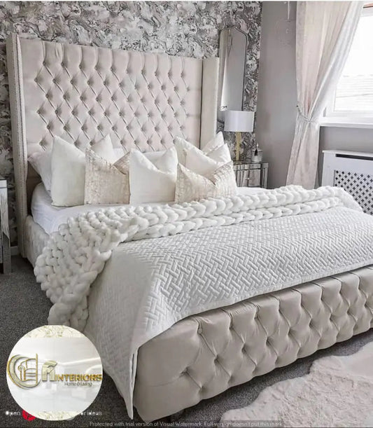 Marina Plush Velvet Wingback Bed – Bespoke Handcrafted Bedstead (Made in the UK)